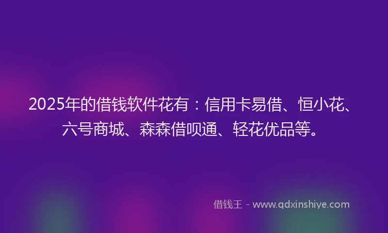 2025年的借钱软件花有：信用卡易借、恒小花、六号商城、森森借呗通、轻花优品等。