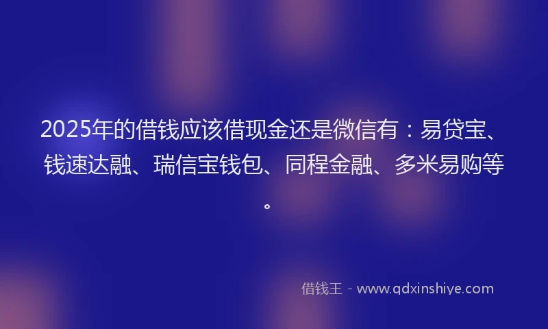 2025年的借钱应该借现金还是微信有：易贷宝、钱速达融、瑞信宝钱包、同程金融、多米易购等。