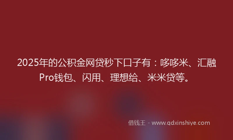 2025年的公积金网贷秒下口子有：哆哆米、汇融Pro钱包、闪用、理想给、米米贷等。