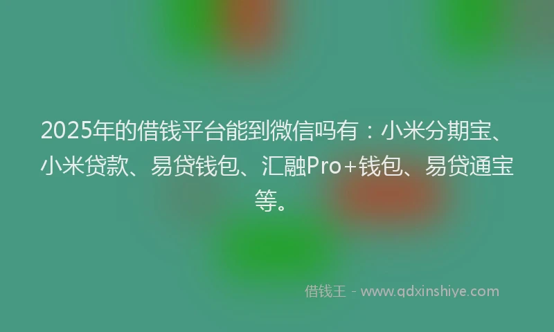 2025年的借钱平台能到微信吗有：小米分期宝、小米贷款、易贷钱包、汇融Pro+钱包、易贷通宝等。