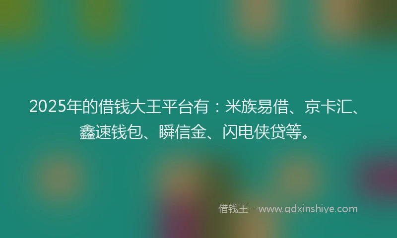 2025年的借钱大王平台有：米族易借、京卡汇、鑫速钱包、瞬信金、闪电侠贷等。