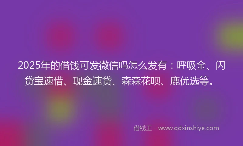 2025年的借钱可发微信吗怎么发有：呼吸金、闪贷宝速借、现金速贷、森森花呗、鹿优选等。
