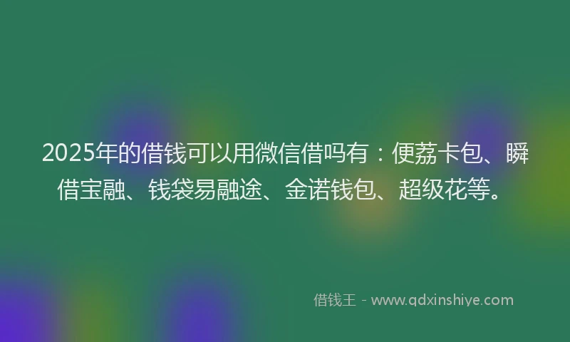 2025年的借钱可以用微信借吗有：便荔卡包、瞬借宝融、钱袋易融途、金诺钱包、超级花等。