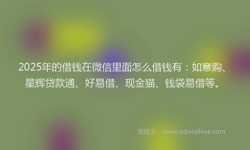 2025年的借钱在微信里面怎么借钱有：如意购、星辉贷款通、好易借、现金猫、钱袋易借等。