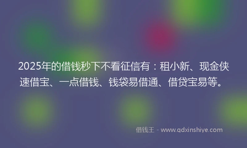 2025年的借钱秒下不看征信有：租小新、现金侠速借宝、一点借钱、钱袋易借通、借贷宝易等。