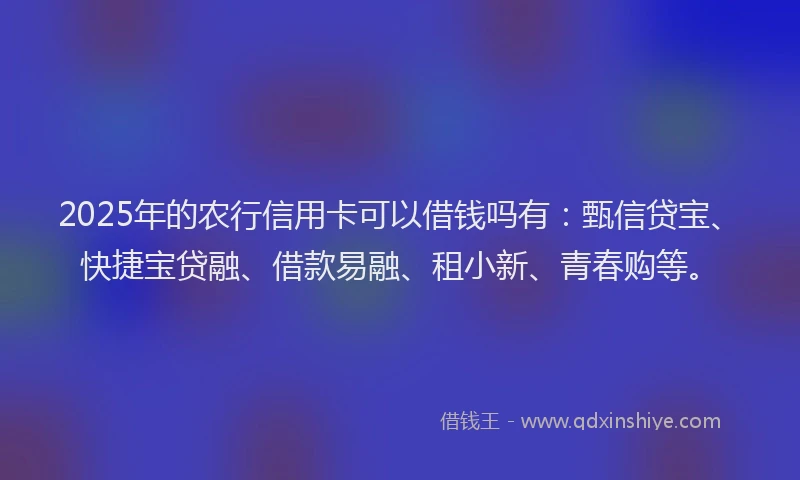2025年的农行信用卡可以借钱吗有：甄信贷宝、快捷宝贷融、借款易融、租小新、青春购等。