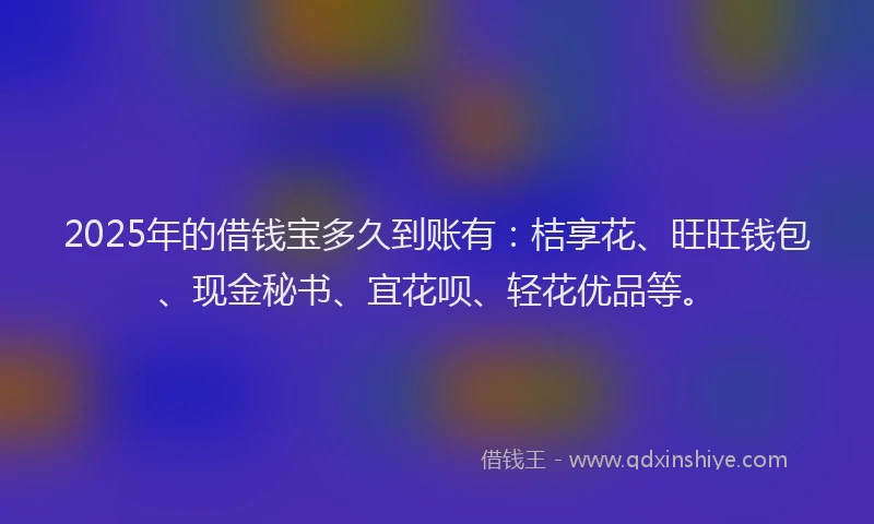 2025年的借钱宝多久到账有：桔享花、旺旺钱包、现金秘书、宜花呗、轻花优品等。