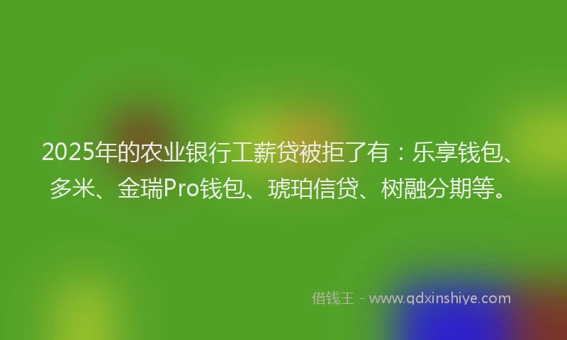 2025年的农业银行工薪贷被拒了有：乐享钱包、多米、金瑞Pro钱包、琥珀信贷、树融分期等。