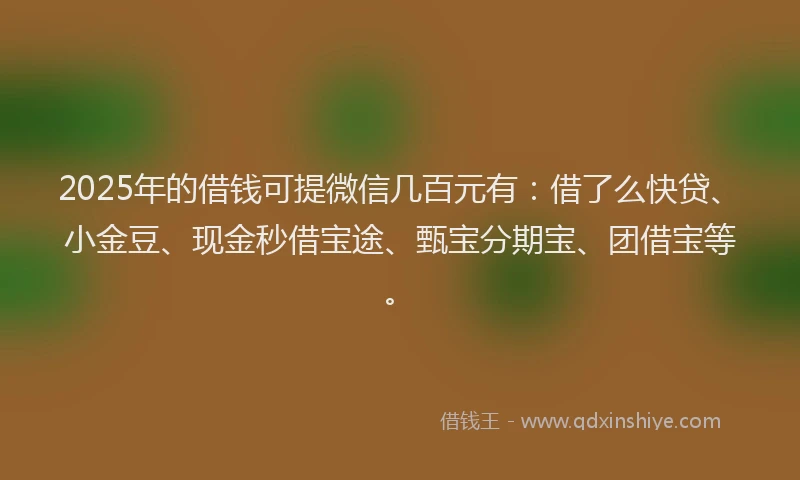 2025年的借钱可提微信几百元有：借了么快贷、小金豆、现金秒借宝途、甄宝分期宝、团借宝等。