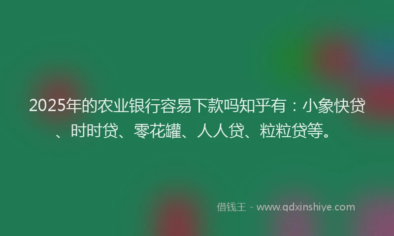 2025年的农业银行容易下款吗知乎有：小象快贷、时时贷、零花罐、人人贷、粒粒贷等。