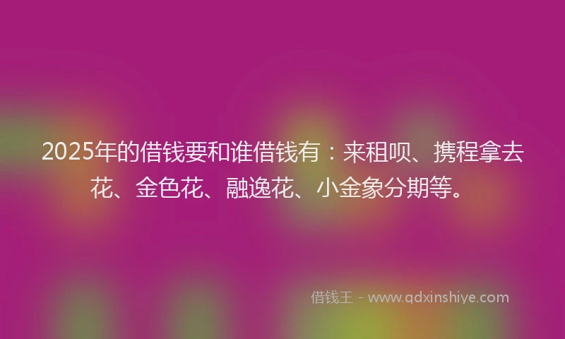 2025年的借钱要和谁借钱有：来租呗、携程拿去花、金色花、融逸花、小金象分期等。