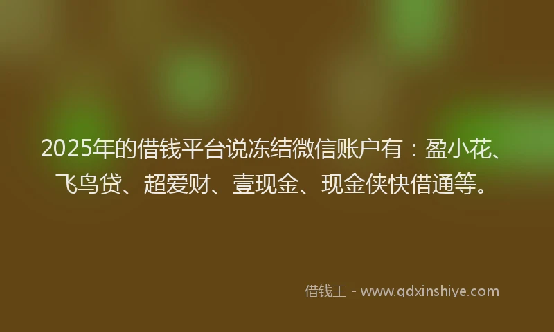 2025年的借钱平台说冻结微信账户有：盈小花、飞鸟贷、超爱财、壹现金、现金侠快借通等。
