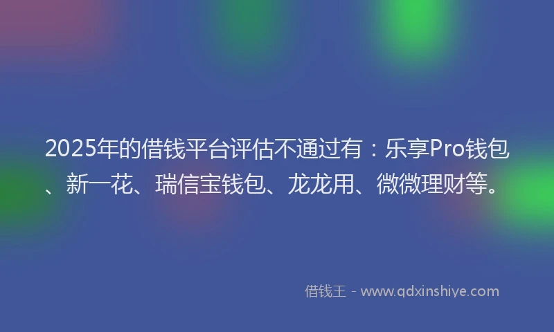 2025年的借钱平台评估不通过有：乐享Pro钱包、新一花、瑞信宝钱包、龙龙用、微微理财等。