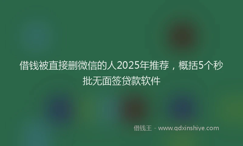 借钱被直接删微信的人2025年推荐，概括5个秒批无面签贷款软件