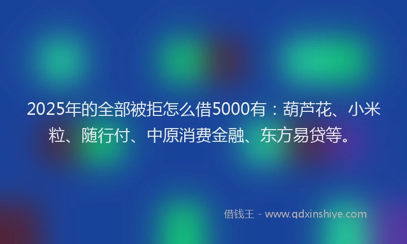 2025年的全部被拒怎么借5000有：葫芦花、小米粒、随行付、中原消费金融、东方易贷等。