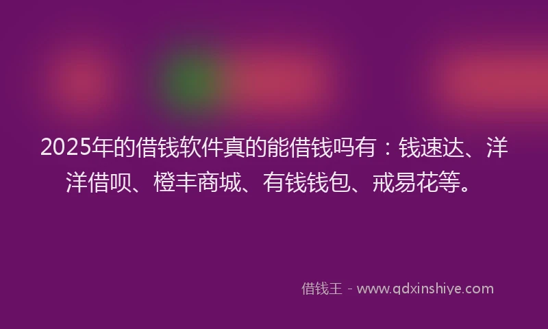 2025年的借钱软件真的能借钱吗有：钱速达、洋洋借呗、橙丰商城、有钱钱包、戒易花等。