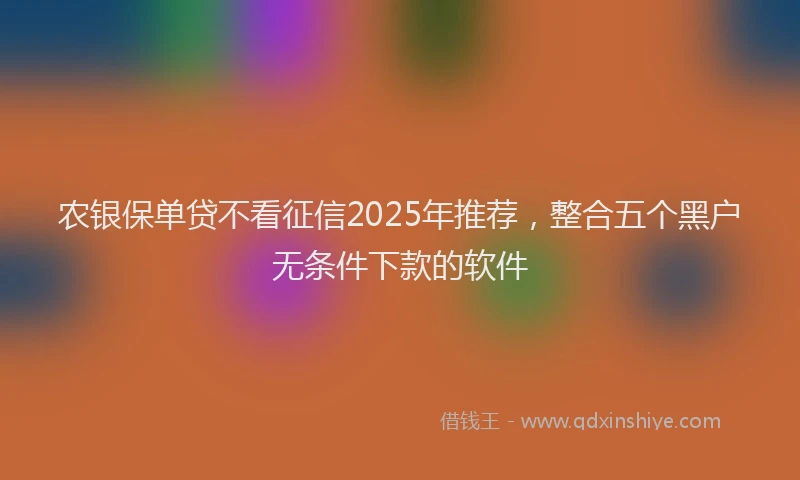 农银保单贷不看征信2025年推荐，整合五个黑户无条件下款的软件