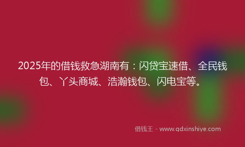 2025年的借钱救急湖南有：闪贷宝速借、全民钱包、丫头商城、浩瀚钱包、闪电宝等。