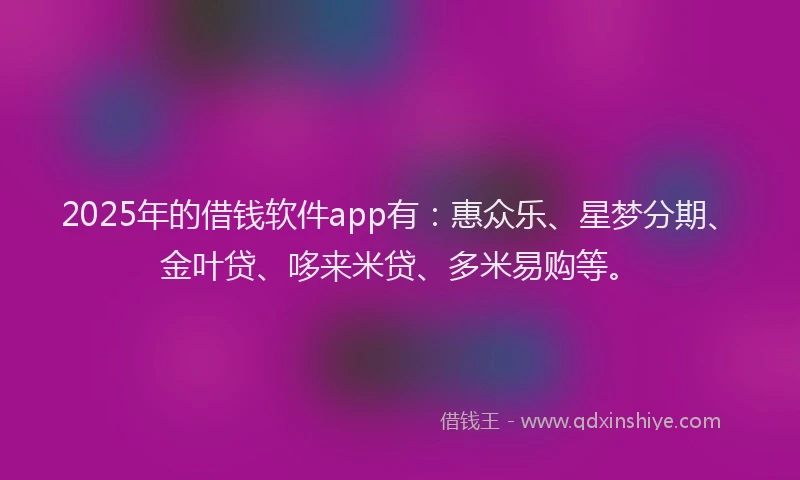 2025年的借钱软件app有：惠众乐、星梦分期、金叶贷、哆来米贷、多米易购等。