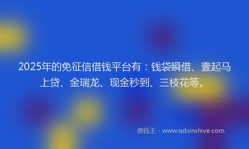 2025年的免征信借钱平台有：钱袋瞬借、壹起马上贷、金瑞龙、现金秒到、三枝花等。