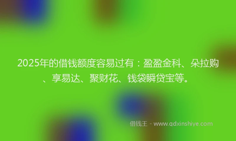 2025年的借钱额度容易过有：盈盈金科、朵拉购、享易达、聚财花、钱袋瞬贷宝等。