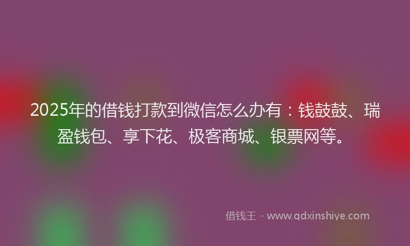 2025年的借钱打款到微信怎么办有：钱鼓鼓、瑞盈钱包、享下花、极客商城、银票网等。