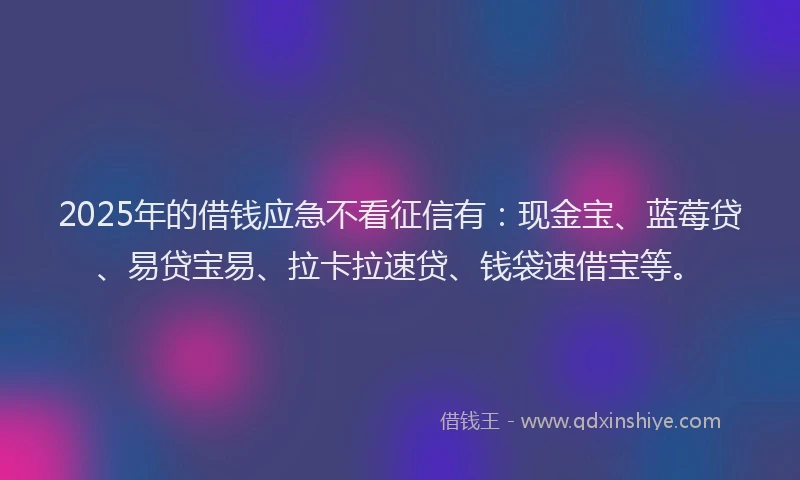 2025年的借钱应急不看征信有：现金宝、蓝莓贷、易贷宝易、拉卡拉速贷、钱袋速借宝等。