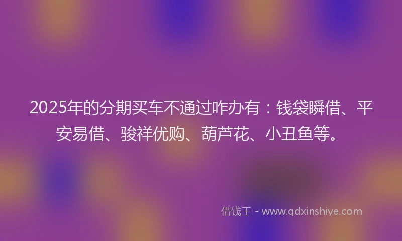 2025年的分期买车不通过咋办有：钱袋瞬借、平安易借、骏祥优购、葫芦花、小丑鱼等。