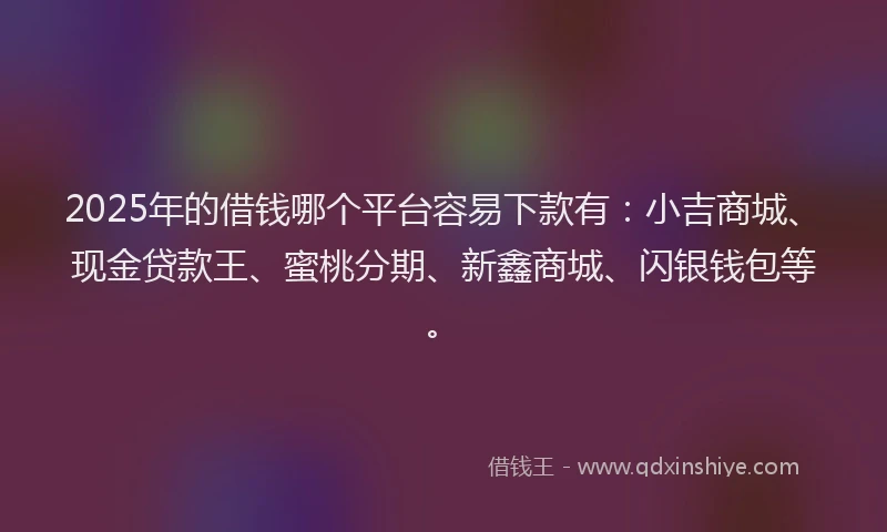 2025年的借钱哪个平台容易下款有：小吉商城、现金贷款王、蜜桃分期、新鑫商城、闪银钱包等。