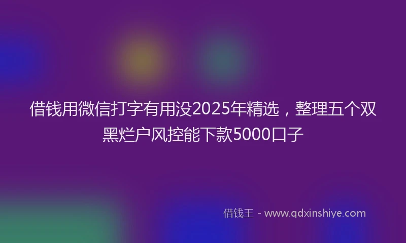 借钱用微信打字有用没2025年精选，整理五个双黑烂户风控能下款5000口子