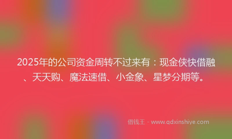 2025年的公司资金周转不过来有：现金侠快借融、天天购、魔法速借、小金象、星梦分期等。
