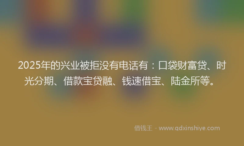 2025年的兴业被拒没有电话有：口袋财富贷、时光分期、借款宝贷融、钱速借宝、陆金所等。