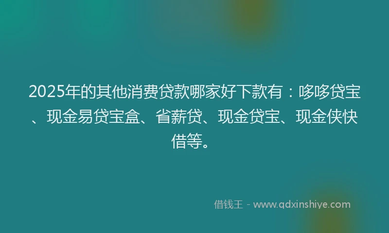 2025年的其他消费贷款哪家好下款有：哆哆贷宝、现金易贷宝盒、省薪贷、现金贷宝、现金侠快借等。