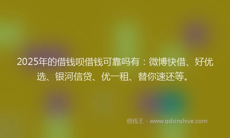 2025年的借钱呗借钱可靠吗有：微博快借、好优选、银河信贷、优一租、替你速还等。