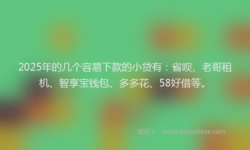 2025年的几个容易下款的小贷有：省呗、老哥租机、智享宝钱包、多多花、58好借等。