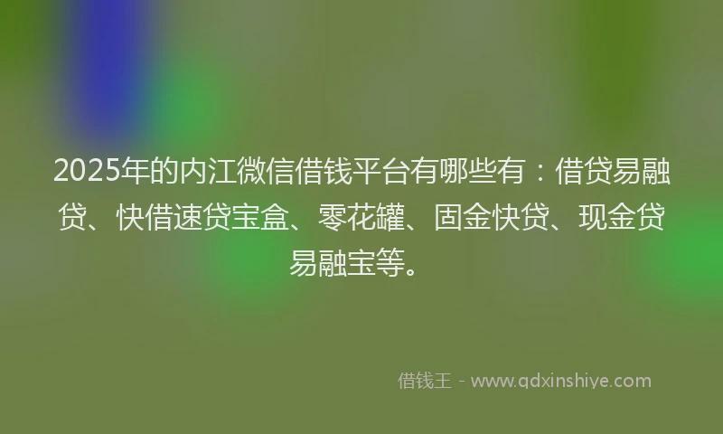 2025年的内江微信借钱平台有哪些有：借贷易融贷、快借速贷宝盒、零花罐、固金快贷、现金贷易融宝等。
