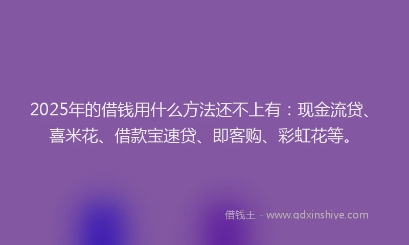 2025年的借钱用什么方法还不上有：现金流贷、喜米花、借款宝速贷、即客购、彩虹花等。