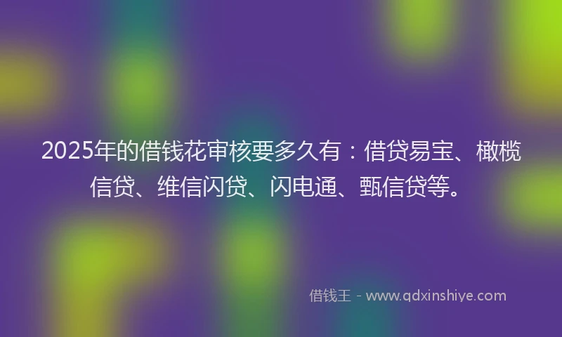 2025年的借钱花审核要多久有：借贷易宝、橄榄信贷、维信闪贷、闪电通、甄信贷等。