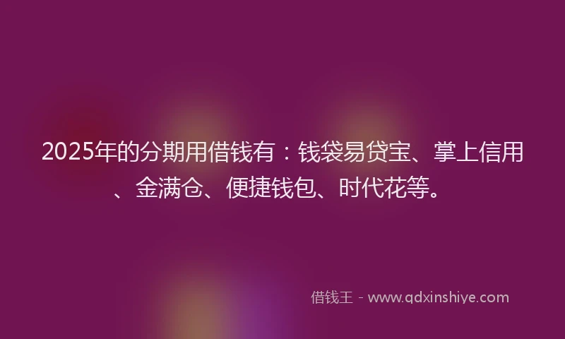 2025年的分期用借钱有：钱袋易贷宝、掌上信用、金满仓、便捷钱包、时代花等。