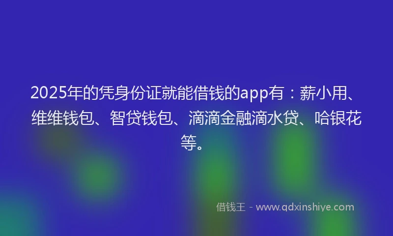 2025年的凭身份证就能借钱的app有：薪小用、维维钱包、智贷钱包、滴滴金融滴水贷、哈银花等。