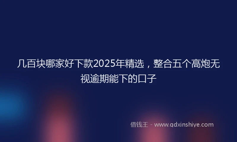 几百块哪家好下款2025年精选，整合五个高炮无视逾期能下的口子