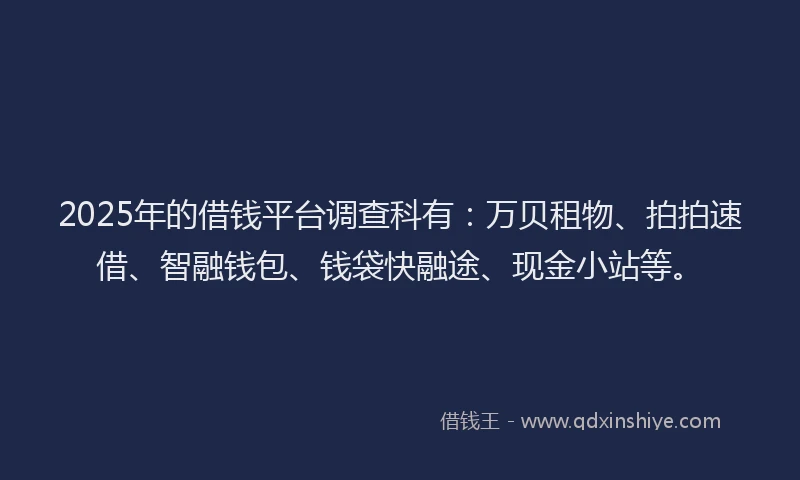 2025年的借钱平台调查科有：万贝租物、拍拍速借、智融钱包、钱袋快融途、现金小站等。