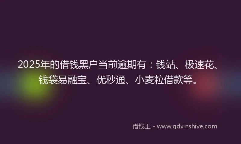 2025年的借钱黑户当前逾期有：钱站、极速花、钱袋易融宝、优秒通、小麦粒借款等。