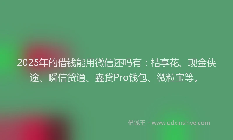 2025年的借钱能用微信还吗有：桔享花、现金侠途、瞬信贷通、鑫贷Pro钱包、微粒宝等。