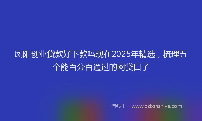 凤阳创业贷款好下款吗现在2025年精选，梳理五个能百分百通过的网贷口子