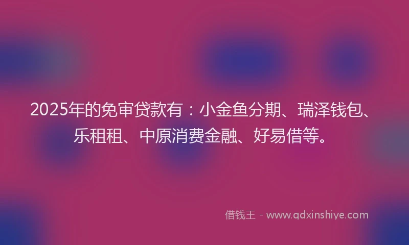 2025年的免审贷款有：小金鱼分期、瑞泽钱包、乐租租、中原消费金融、好易借等。