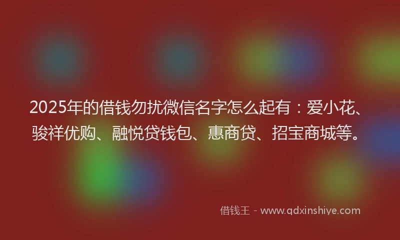 2025年的借钱勿扰微信名字怎么起有：爱小花、骏祥优购、融悦贷钱包、惠商贷、招宝商城等。