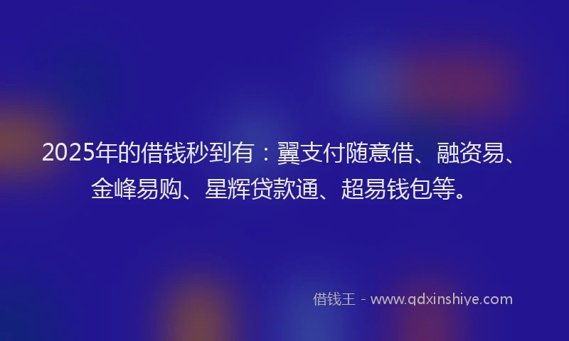 2025年的借钱秒到有：翼支付随意借、融资易、金峰易购、星辉贷款通、超易钱包等。