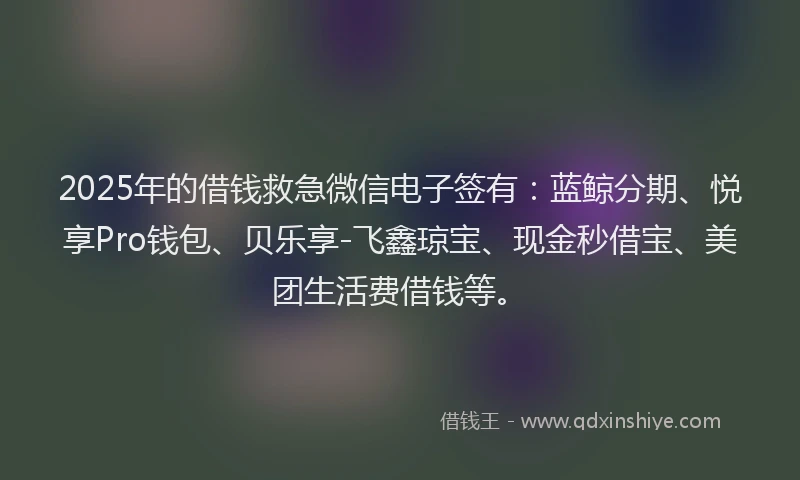 2025年的借钱救急微信电子签有：蓝鲸分期、悦享Pro钱包、贝乐享-飞鑫琼宝、现金秒借宝、美团生活费借钱等。
