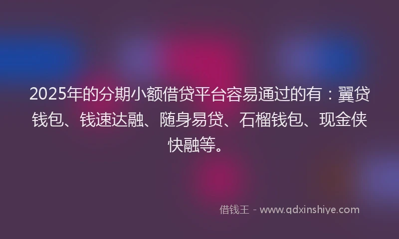 2025年的分期小额借贷平台容易通过的有：翼贷钱包、钱速达融、随身易贷、石榴钱包、现金侠快融等。